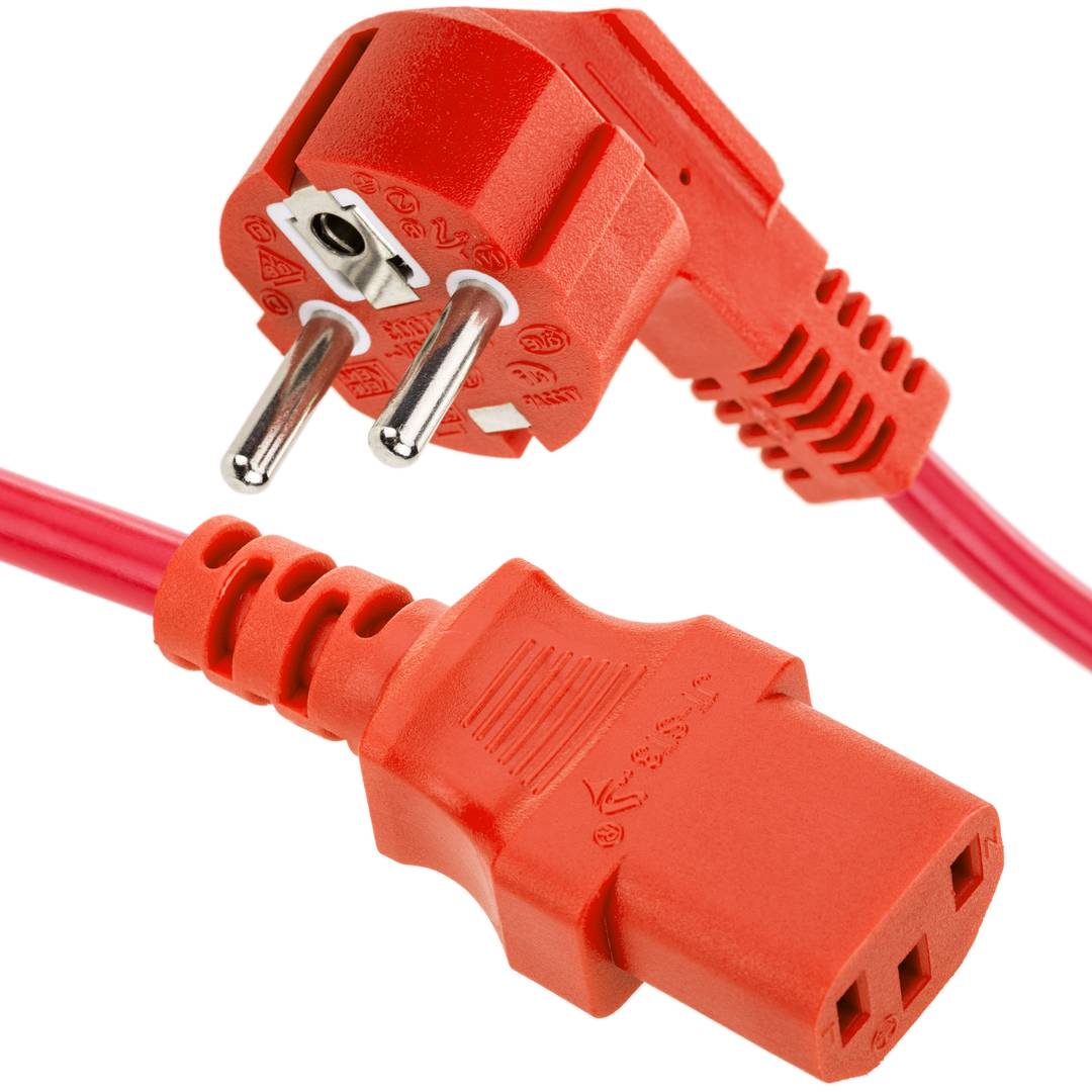 Power cable IEC60320 C13 to schuko male layered red 3m