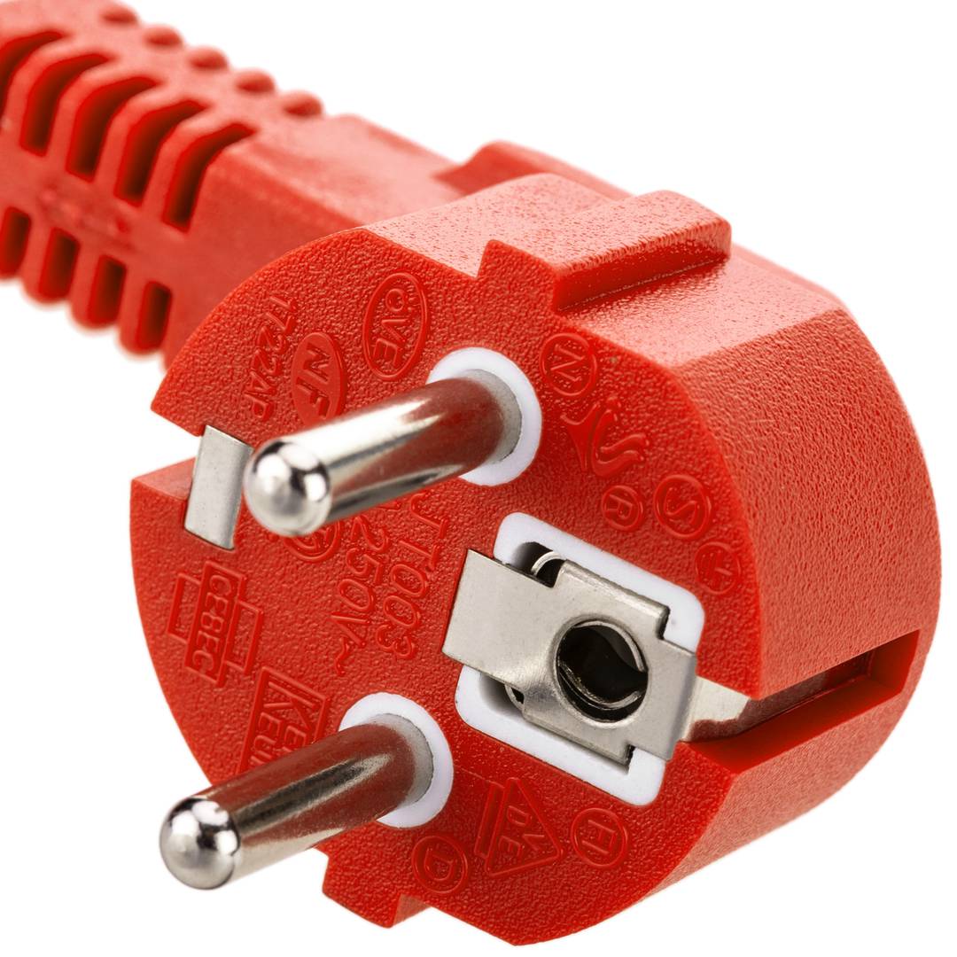 Power cable IEC60320 C13 to schuko male layered red 3m