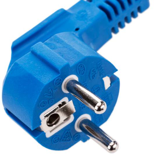 Cable elèctric d'alimentació IEC60320 C13 a schuko mascle colzat de color blau 3 metres