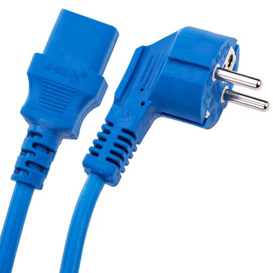 Cable elèctric d'alimentació IEC60320 C13 a schuko mascle colzat de color blau 3 metres