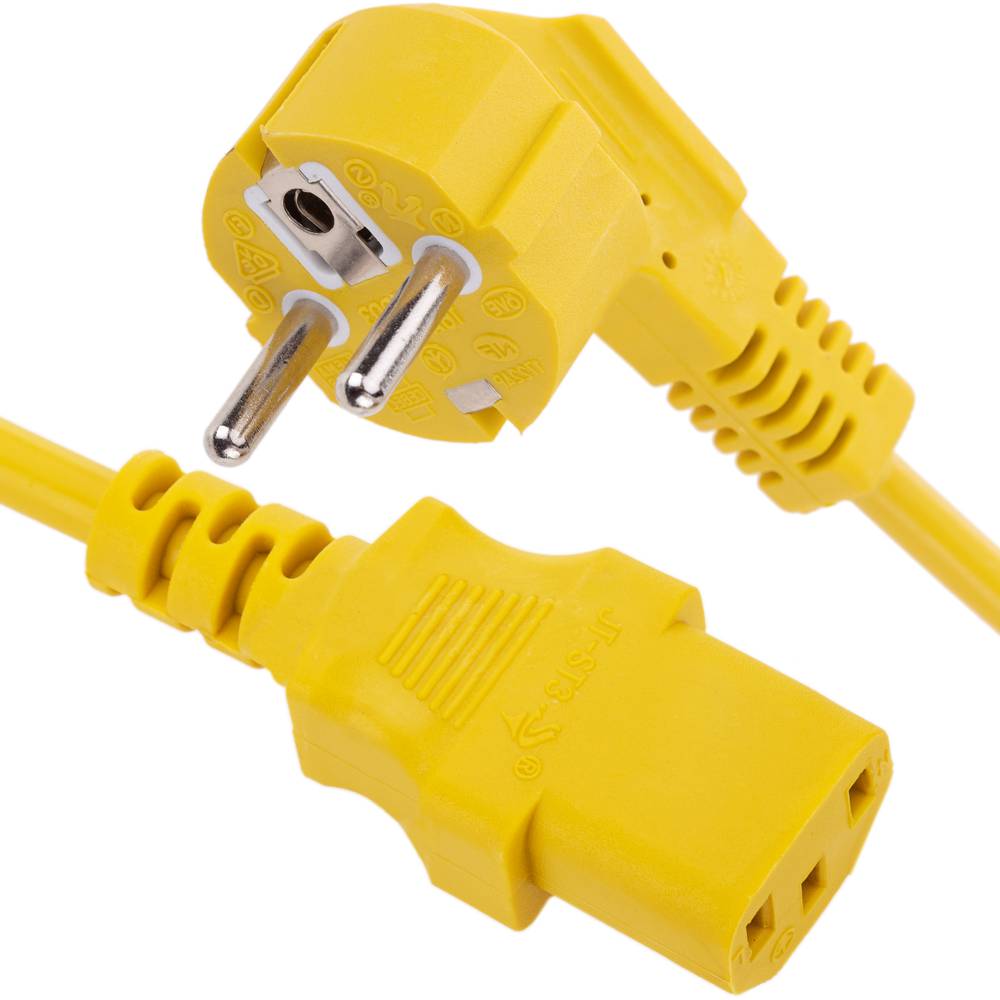 Electrical cord IEC60320 C13 to schuko layered male in yellow 1.8m