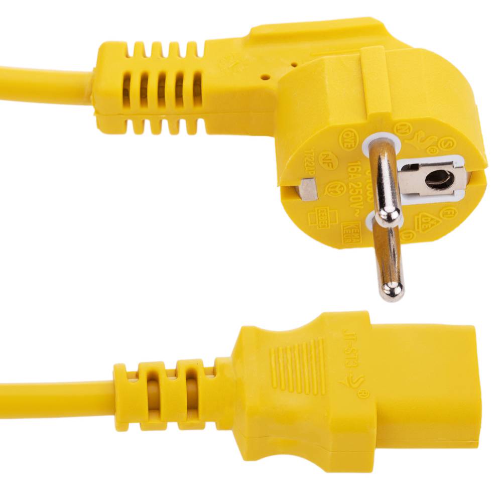 Electrical cord IEC60320 C13 to schuko layered male in yellow 1.8m
