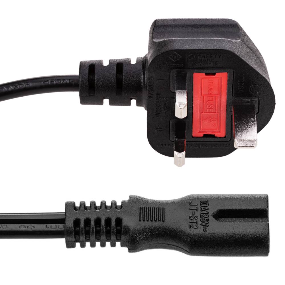 Cable elèctric British Standard BS-1363-1 a IEC-60320-C7 de 1.8m negre