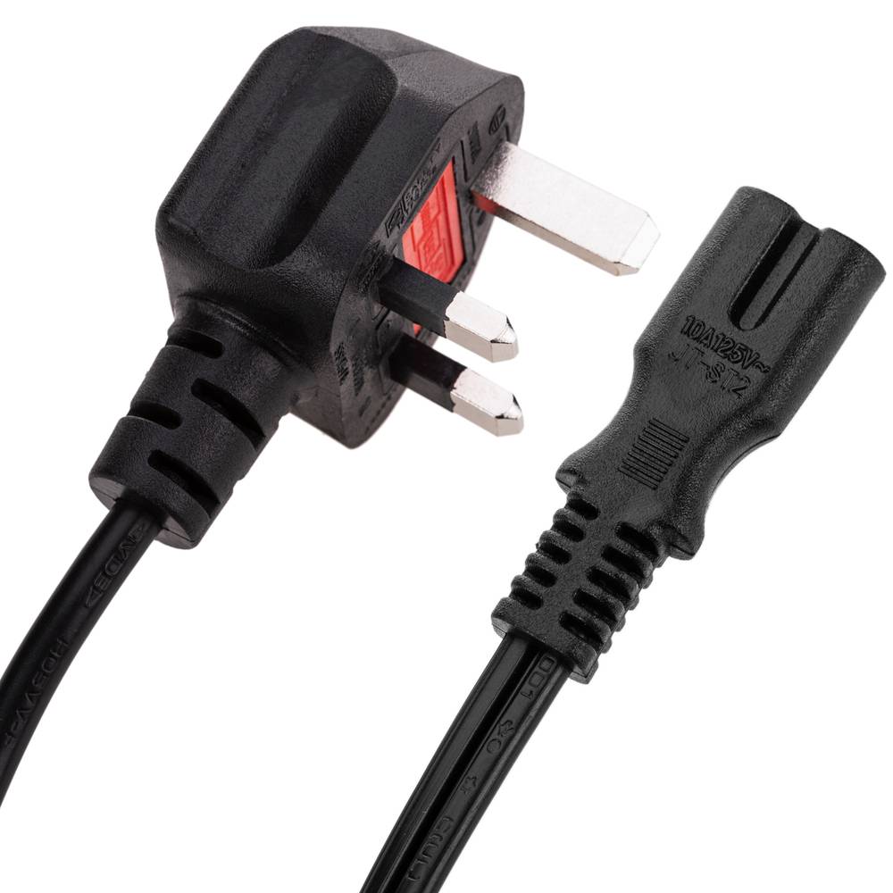 Cable elèctric British Standard BS-1363-1 a IEC-60320-C7 de 1.8m negre