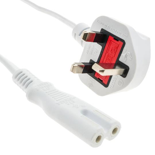 Cable eléctrico British Standard BS-1363-1 a IEC-60320-C7 de 1.8m blanco