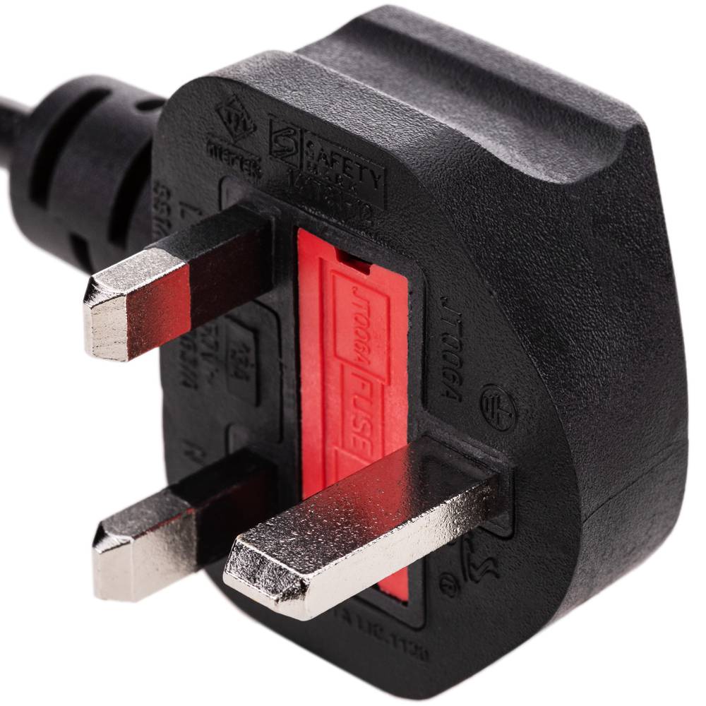 Cable elèctric British Standard BS-1363-1 a IEC-60320-C13 3x1.00mm² de 1.8m negre