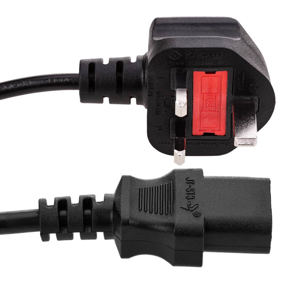 Cable elèctric British Standard BS-1363-1 a IEC-60320-C13 3x1.00mm² de 1.8m negre