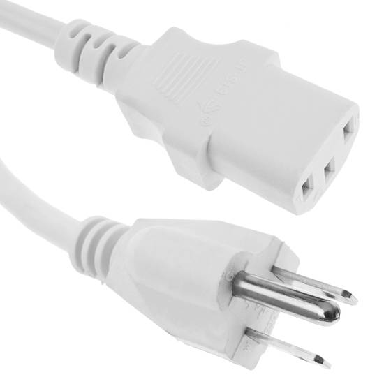 Cabo de alimentação US NEMA-5-15P para IEC-60320-C13 1.8m branco