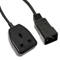 Cable elèctric British Standard BS-1363-2 a IEC-60320-C20 de 0.4m negre