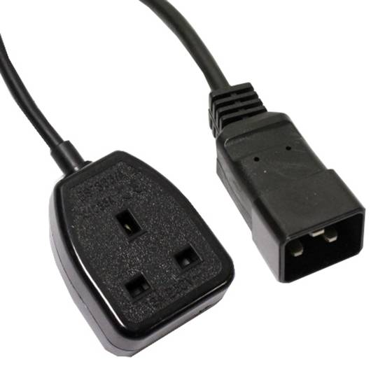 Elektrische kabel British Standard BS-1363-2 naar IEC-60320-C20 0.4m zwart