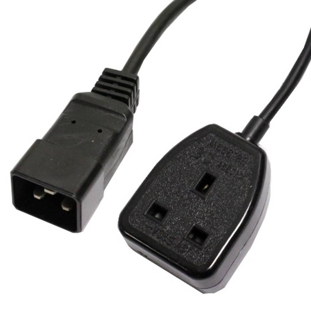 Elektrische kabel British Standard BS-1363-2 naar IEC-60320-C20 0.4m zwart