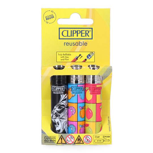 Pack of 3 units Clipper lighter with assorted designs CL3J918H