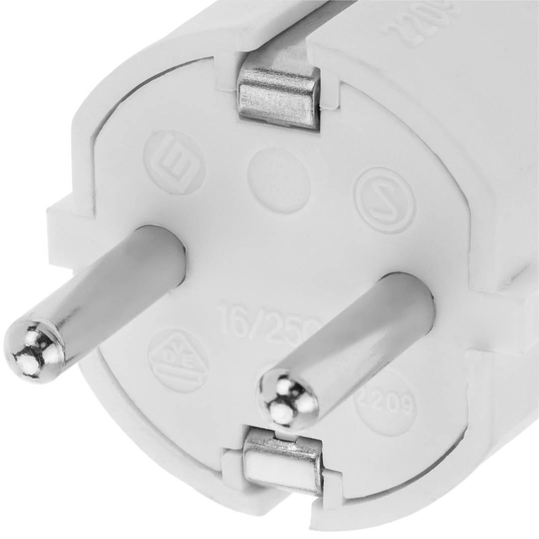 Clavija enchufe schuko recto macho blanco