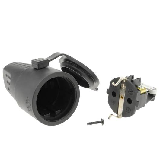 Tomada schuko plug reta fêmea IP44 preto