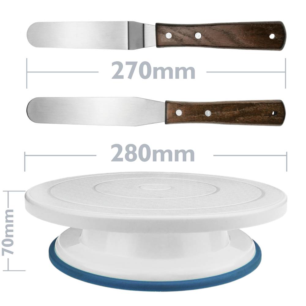 Kuchen Plattenspieler mit Spachteln. Manuelle rotierende drehteller 28 cm weiss