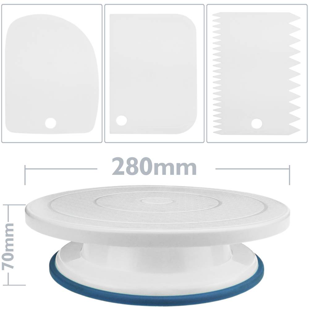 Base girevole per torte da 28 cm. Piattaforma rotante bianca