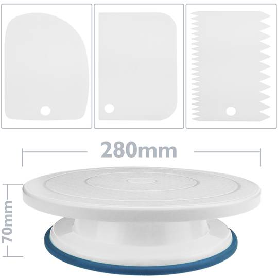 Base girevole per torte da 28 cm. Piattaforma rotante bianca