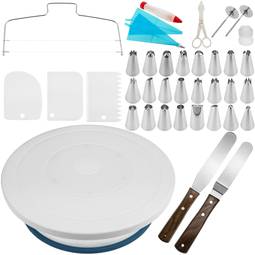 Base girevole per torte da 28 cm con spatole. Piattaforma rotante bianca