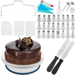 Base tournante pour gâteaux de 28 cm avec 4 spatules. Plateforme rotative blanche