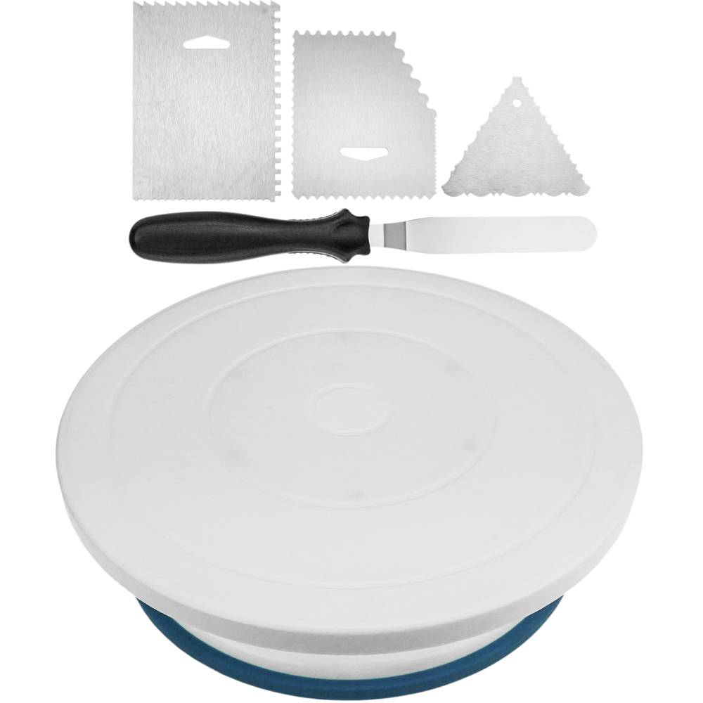 Base girevole per dolci da 28 cm con 4 spatole. Piattaforma rotante bianca