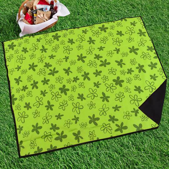 Manta de piquenique 150 x 130 cm impressão verde com flores