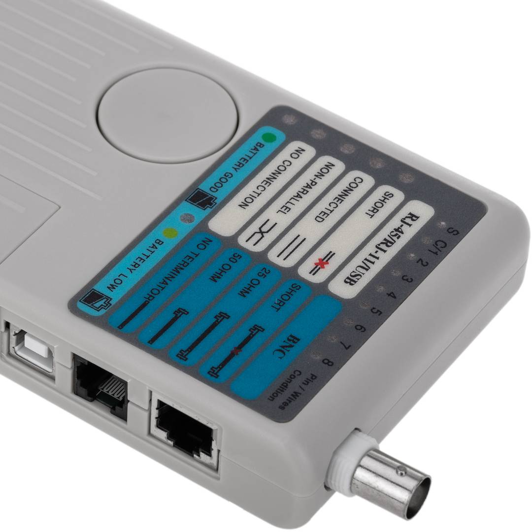 4-in-1 Cable Tester (RJ45 + USB + RJ11 + BNC) - Cablematic