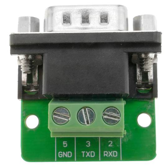 Adaptador de conexão serial DB9-macho para bloco de terminais de 3 pinos