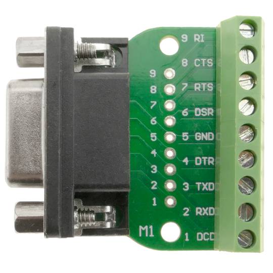Adaptador de conexão serial DB9-fêmea para bloco de terminais de 9 pinos 36x38x10mm