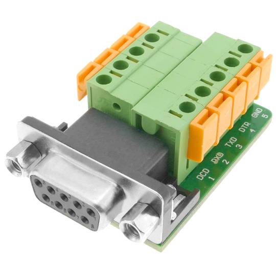 Adapter złącza szeregowego żeńskiego DB9 do 9-stykowego bloku zacisków 31x47x15mm