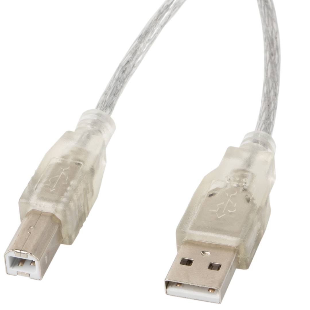 Câble imprimante Lanberg USB A mâle vers USB B mâle Ferrite 3 m transparent CA-USBA-12CC-0030-TR