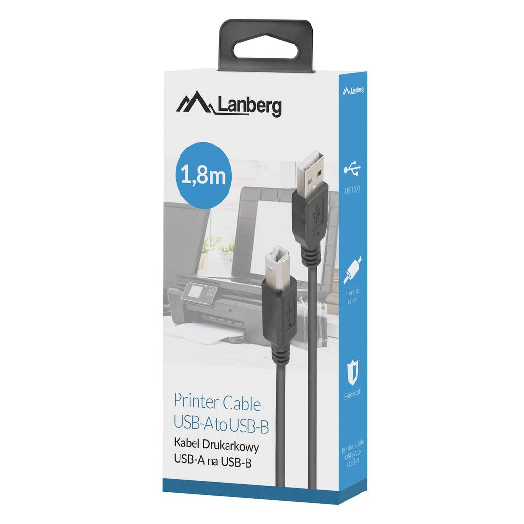 Lanberg USB-C to USB-B 2.0 Cable Black 1.8 Meter)