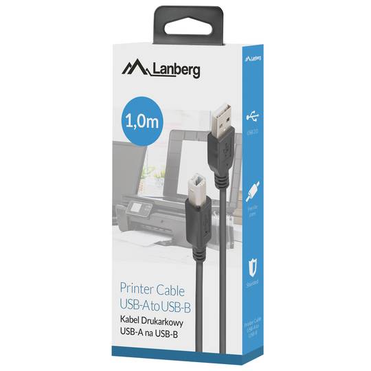 Lanberg USB-A-Stecker auf USB-B-Stecker 2.0-Kabel 1 m schwarz CA-USBA-15CU-0010-BK