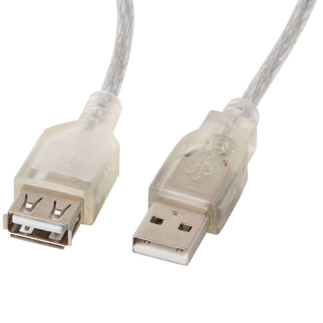 Cable alargador de Lanberg USB A 2.0 macho a USB A 2.0 hembra Ferrita 1.8 m transparente CA-USBE-12CC-0018-TR