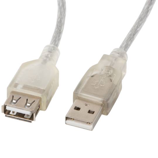 Câble Lanberg USB A mâle vers USB A mâle 2.0 ferrite transparente 5 m CA-USBE-12CC-0050-TR