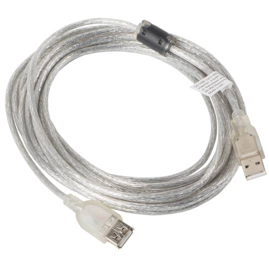 Câble Lanberg USB A mâle vers USB A mâle 2.0 ferrite transparente 5 m CA-USBE-12CC-0050-TR