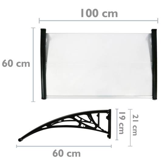 Telhado do proteção 100x60cm Marquesinha para portas e janelas preto