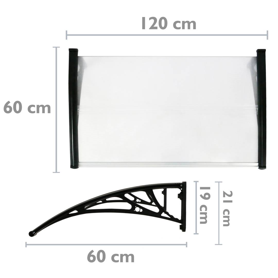 Tejadillo de protección  120x60cm Marquesina para puertas y ventanas negro