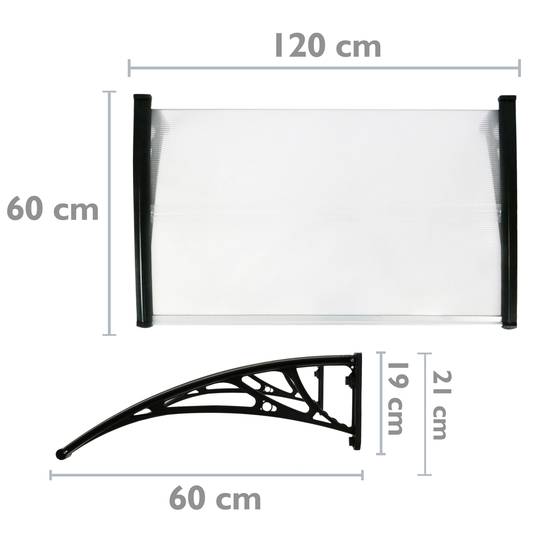 Tejadillo de protección  120x60cm Marquesina para puertas y ventanas negro