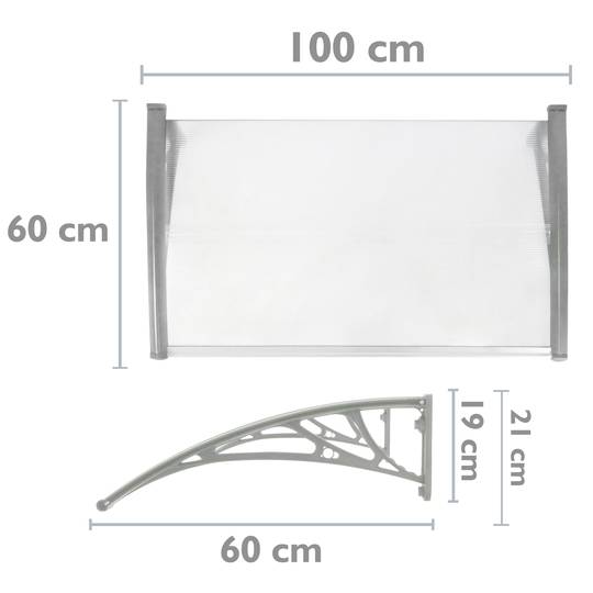 Auvent de porte et fenêtres 100x60cm Marquise solaire abri banne entrée protection gris