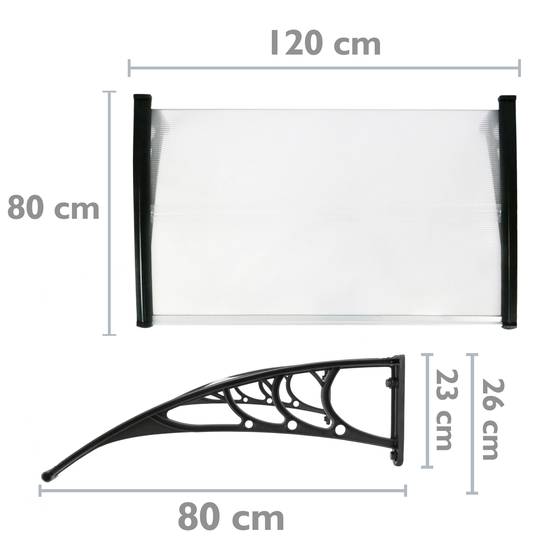 Auvent de porte et fenêtres 120x80cm Marquise solaire abri banne entrée protection noir