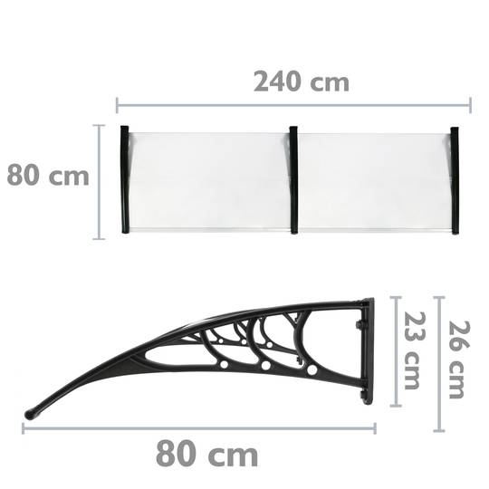 Tejadillo de protección 240x80cm Marquesina para puertas y ventanas negro