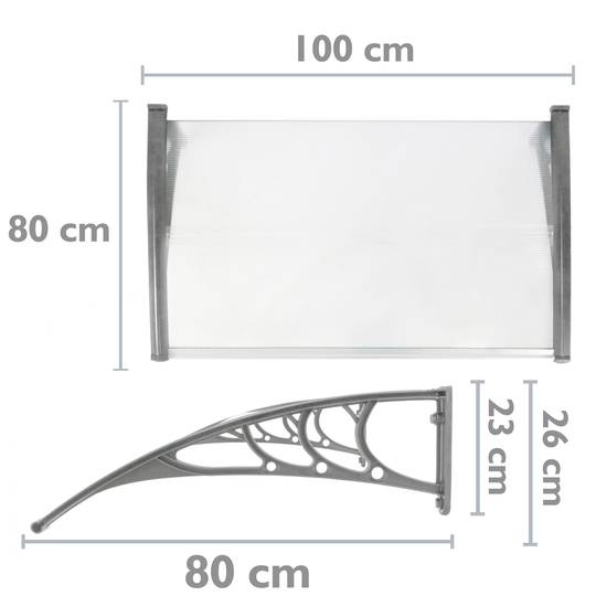 Telhado do proteção 100x80cm Marquesinha para portas e janelas cinza