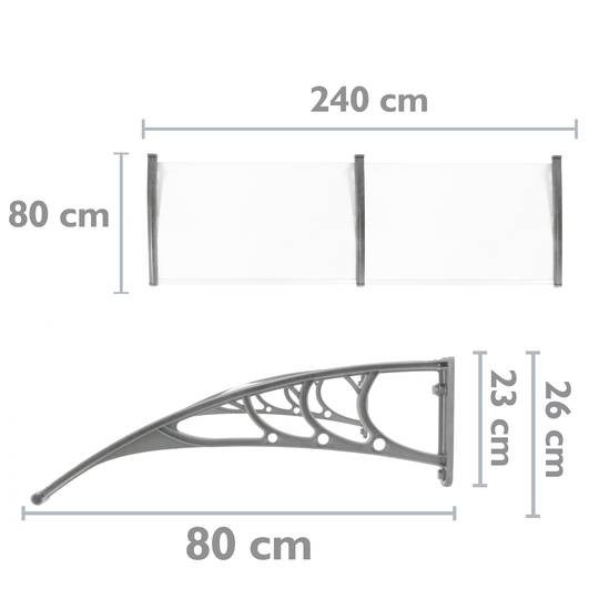 Beschermkap 240x80cm Veranda voor deuren en ramen grijs