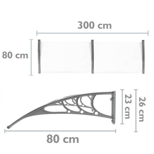 Telhado do proteção 300x80cm Marquesinha para portas e janelas cinza