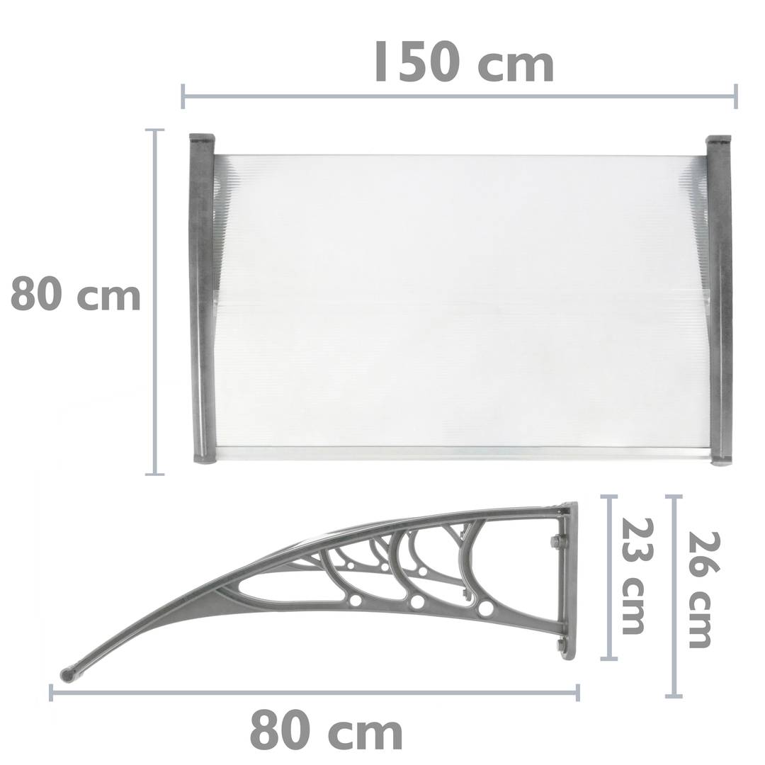 Pensilina 150x80cm in policarbonato per porta o finestra per esterno grigio