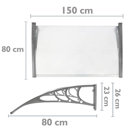 Pensilina 150x80cm in policarbonato per porta o finestra per esterno grigio