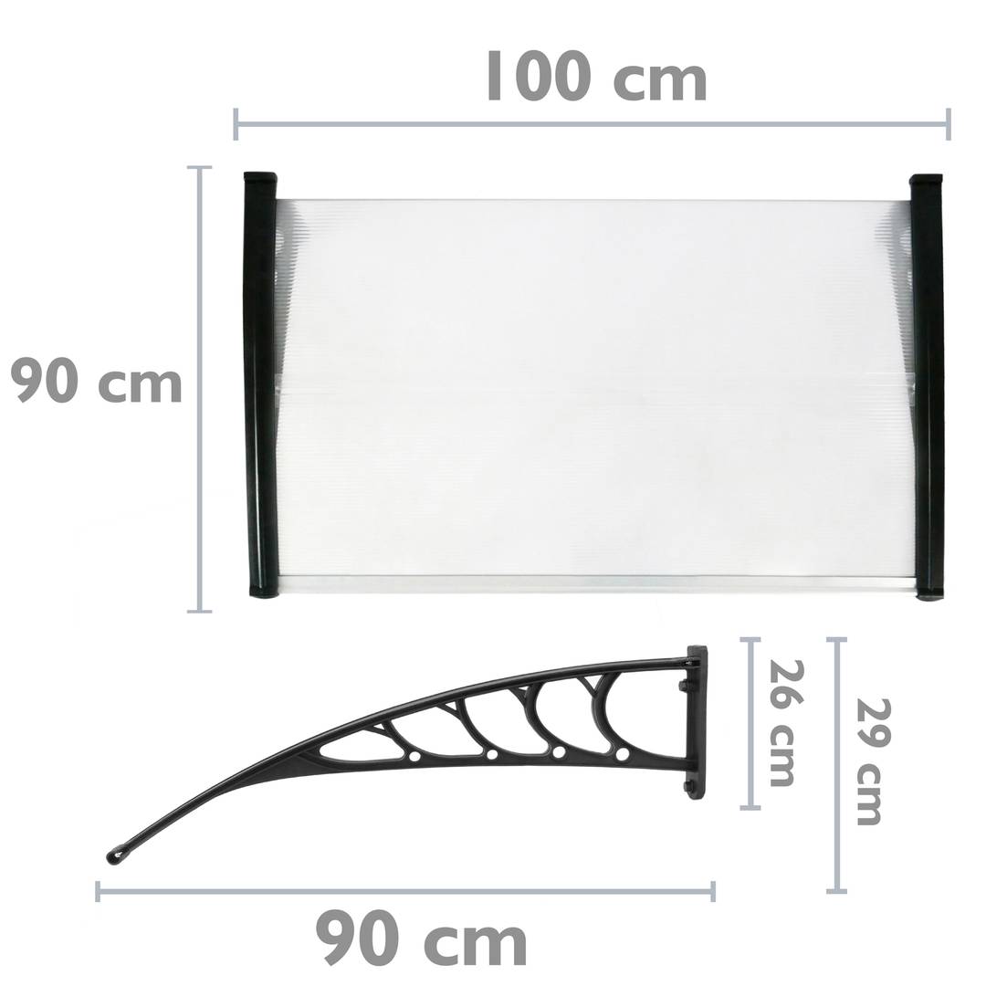 Telhado do proteção 100x90cm Marquesinha para portas e janelas preto