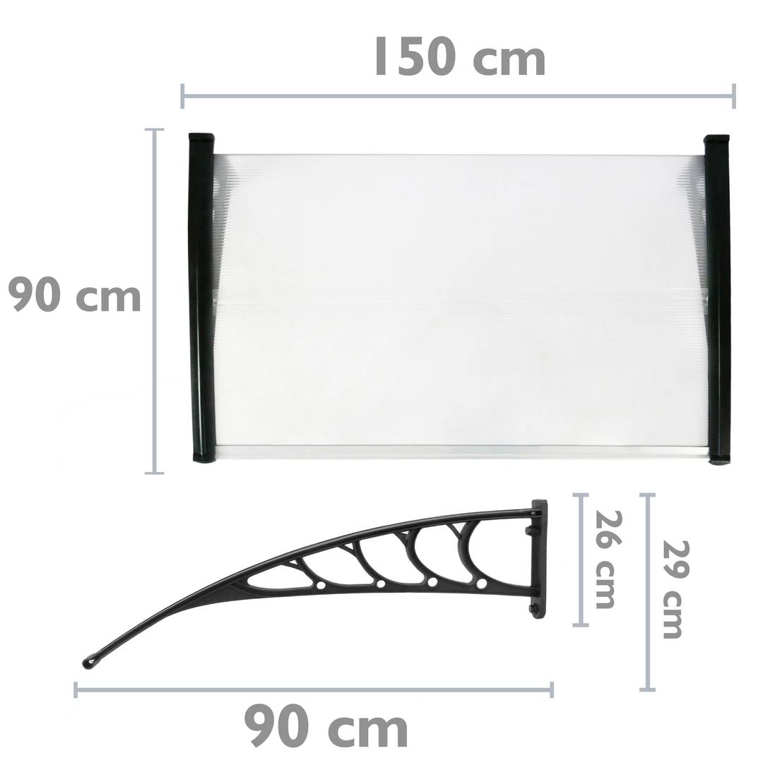 Auvent de porte et fenêtres 150x90cm Marquise solaire abri banne entrée protection noir