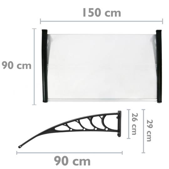 Auvent de porte et fenêtres 150x90cm Marquise solaire abri banne entrée protection noir