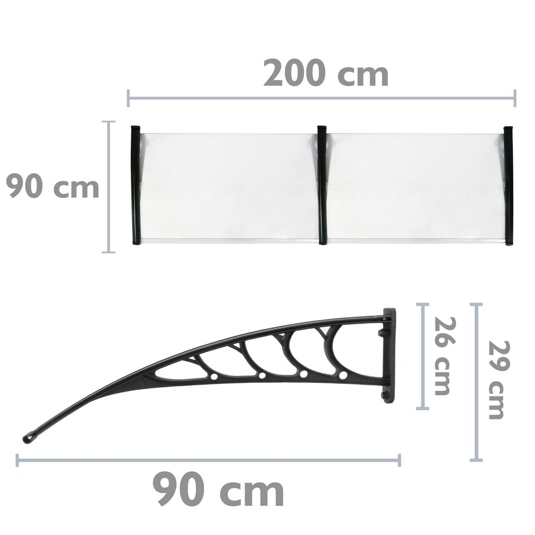Pensilina 200x90cm in policarbonato per porta o finestra per esterno nero